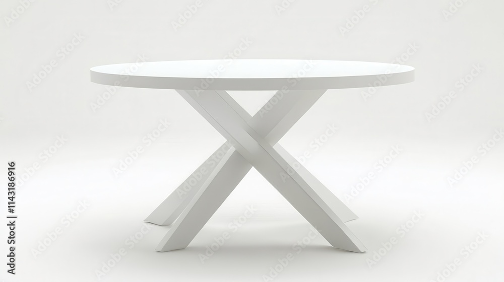 Modern White Round Table with Bold Angular Legs Modern White Round Table with Bold Angular Legs