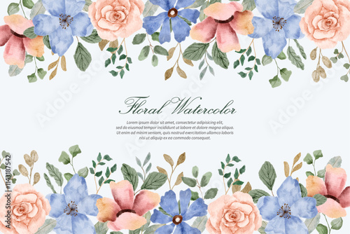 blue pink floral watercolor border