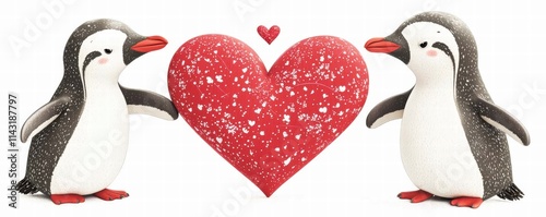 Cute Couple love penguin. Cute penguins with a heart for a romantic theme.