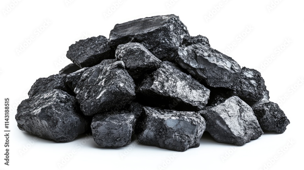 Pile of raw coal isolated on a white background showcasing the texture and natural form of coal pieces used for energy and industrial purposes Pile of raw coal isolated on a white background showcasing the texture and natural form of coal pieces used for energy and industrial purposes
