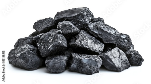 Pile of raw coal isolated on a white background showcasing the texture and natural form of coal pieces used for energy and industrial purposes