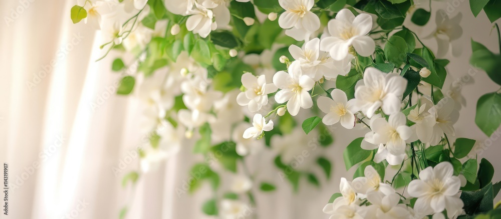 Elegant interior design showcasing artificial white flowers and lush greenery creating a serene atmosphere in stylish living spaces Elegant interior design showcasing artificial white flowers and lush greenery creating a serene atmosphere in stylish living spaces