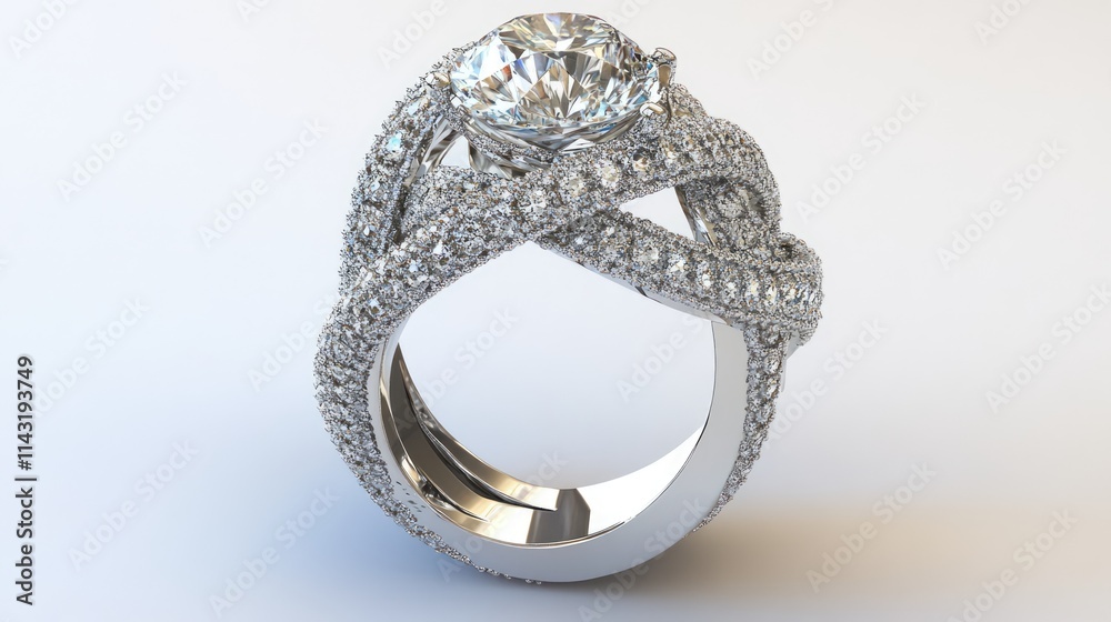 Elegant diamond ring with intricate design showcasing sparkling brilliance and a luxurious finish. Perfect for engaging jewelry advertising. Elegant diamond ring with intricate design showcasing sparkling brilliance and a luxurious finish. Perfect for engaging jewelry advertising.