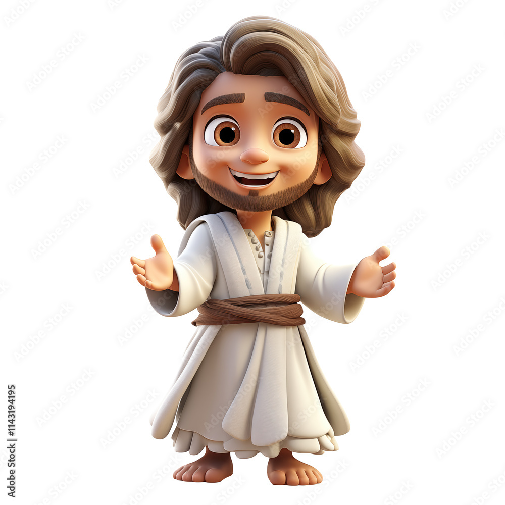 Generative AI of Smiling Cartoon Jesus Concept for Spiritual Clip Art, Biblical Religious Graphics, and Transparent Cutout PNG Holy Backgrounds