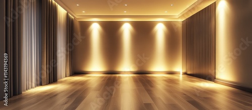 Elegant modern interior featuring illuminated parquet flooring and stylish recessed LED lighting ideal for contemporary design settings