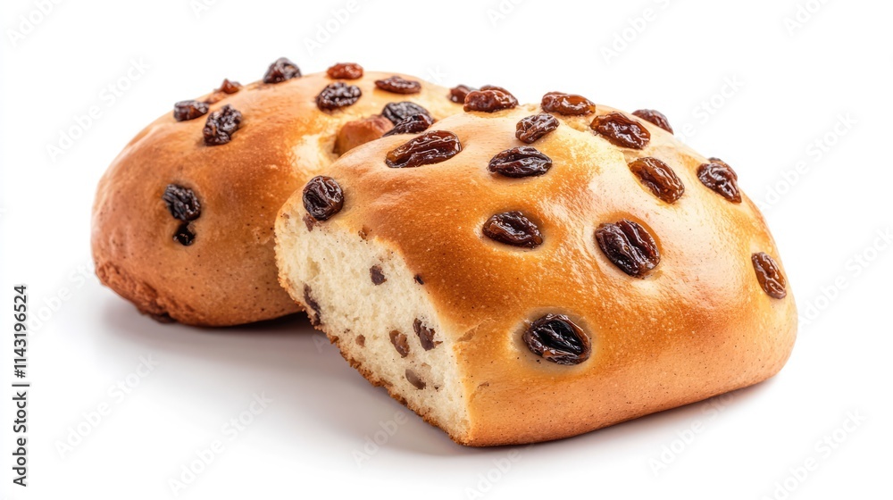 Cinnamon raisin roll buns placed on a rustic white background showcasing their deliciousness and texture in a serene still life composition Cinnamon raisin roll buns placed on a rustic white background showcasing their deliciousness and texture in a serene still life composition