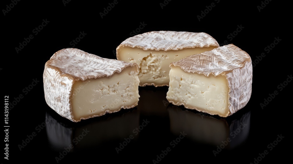 French AOC soft cow cheeses including camembert and brie showcasing their crumbly washed rind structure served as a gourmet dessert option French AOC soft cow cheeses including camembert and brie showcasing their crumbly washed rind structure served as a gourmet dessert option