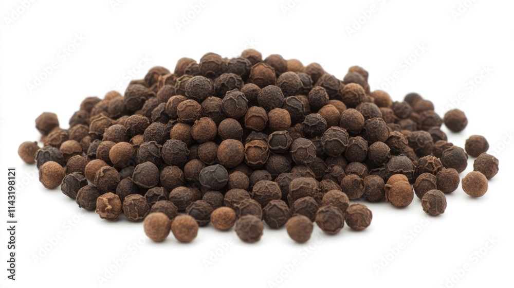 Cluster of Dried Black Peppercorns Isolated on White Background with Selective Focus on Spices and Seasonings Cluster of Dried Black Peppercorns Isolated on White Background with Selective Focus on Spices and Seasonings