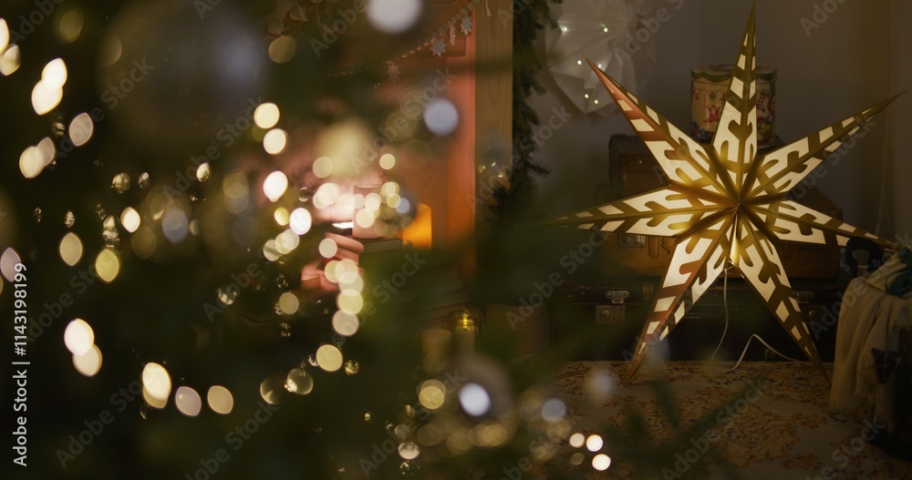 Beautifully Decorated Room in a House for the Holidays with Christmas Decorations and Various Christmas Props Beautifully Decorated Room in a House for the Holidays with Christmas Decorations and Various Christmas Props