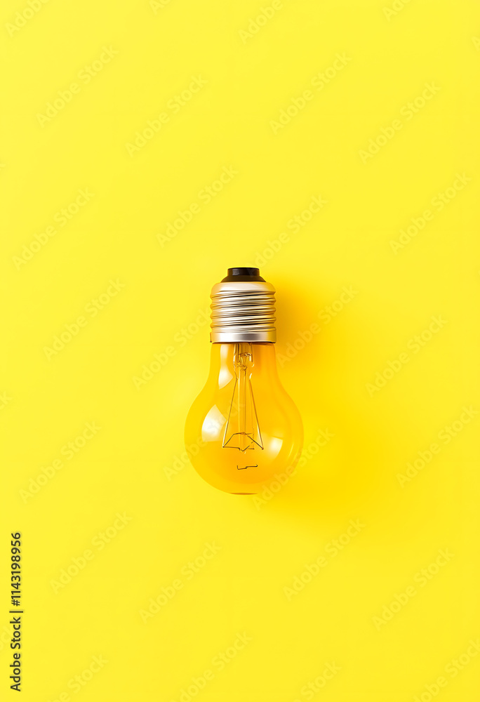 Yellow light bulb - flat lay from above - inspiration, creativity, energy, electricity themes, enhance, with white tones Yellow light bulb - flat lay from above - inspiration, creativity, energy, electricity themes, enhance, with white tones