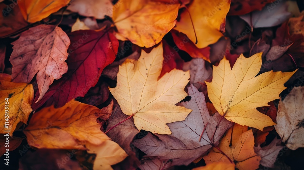 Vibrant Autumn Leaves in Varying Shades of Red Yellow and Brown on Forest Floor Vibrant Autumn Leaves in Varying Shades of Red Yellow and Brown on Forest Floor