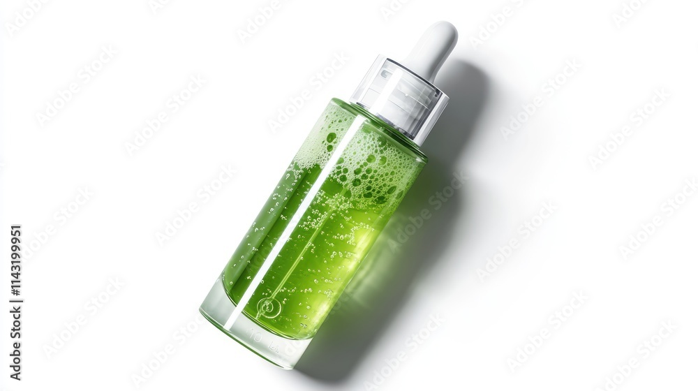 Hydrating skincare gel in a bottle with foam featuring cucumber on a white background showcasing organic cosmetic treatment. Hydrating skincare gel in a bottle with foam featuring cucumber on a white background showcasing organic cosmetic treatment.