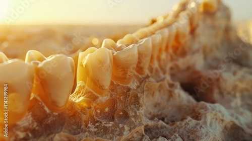 Captivating close up view of an intricate honeycomb structure filled with glistening golden honey  The complex geometric pattern created by bees