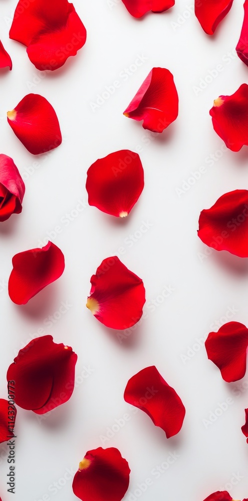 Red rose petals arranged beautifully on a white background Red rose petals arranged beautifully on a white background