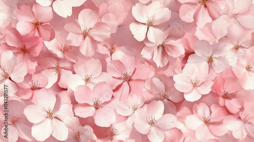 Delicate Pink Cherry Blossom Petals Laying on Soft Background in Full Bloom Displaying Natural Beauty of Spring Season