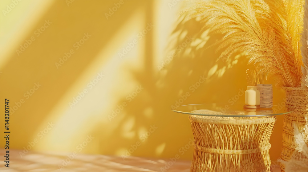 Fototapeta premium Sunny Yellow Room 3D Render Illustration
