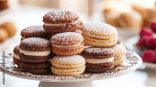 Delicious French cookies arranged on a decorative tray showcasing trendy flavors and elegant presentation for a delightful dessert experience