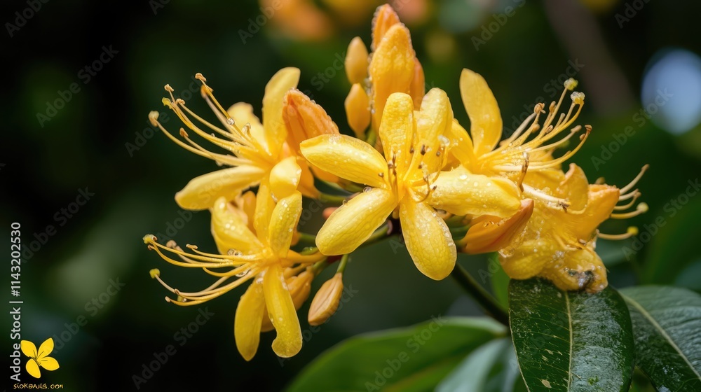 vibrant yellow flowering plant with delicate petals and lush green foliage in natural outdoor setting vibrant yellow flowering plant with delicate petals and lush green foliage in natural outdoor setting