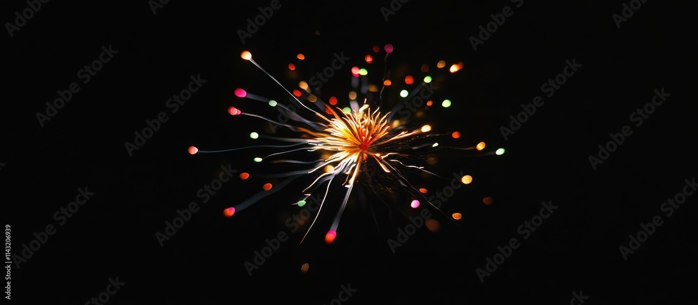 Obraz premium Vibrant colorful fireworks bursting in the night sky creating a festive atmosphere against a dark backdrop for celebrations and events