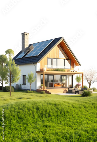 The concept of ecologically clean energy The house is connected to thermal power stations 3d render on white no shadow, enhance