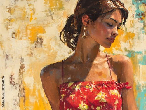 Mediterranean woman in a strapless sun-kissed dress