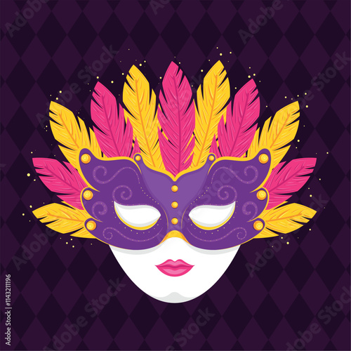 Decorative mask with feathers for carnival Vector