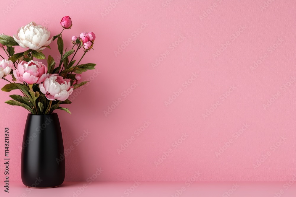 Fototapeta premium floral border art, spring florals in cheerful harmony on a soft pink canvas adorned with a lush peony frame border