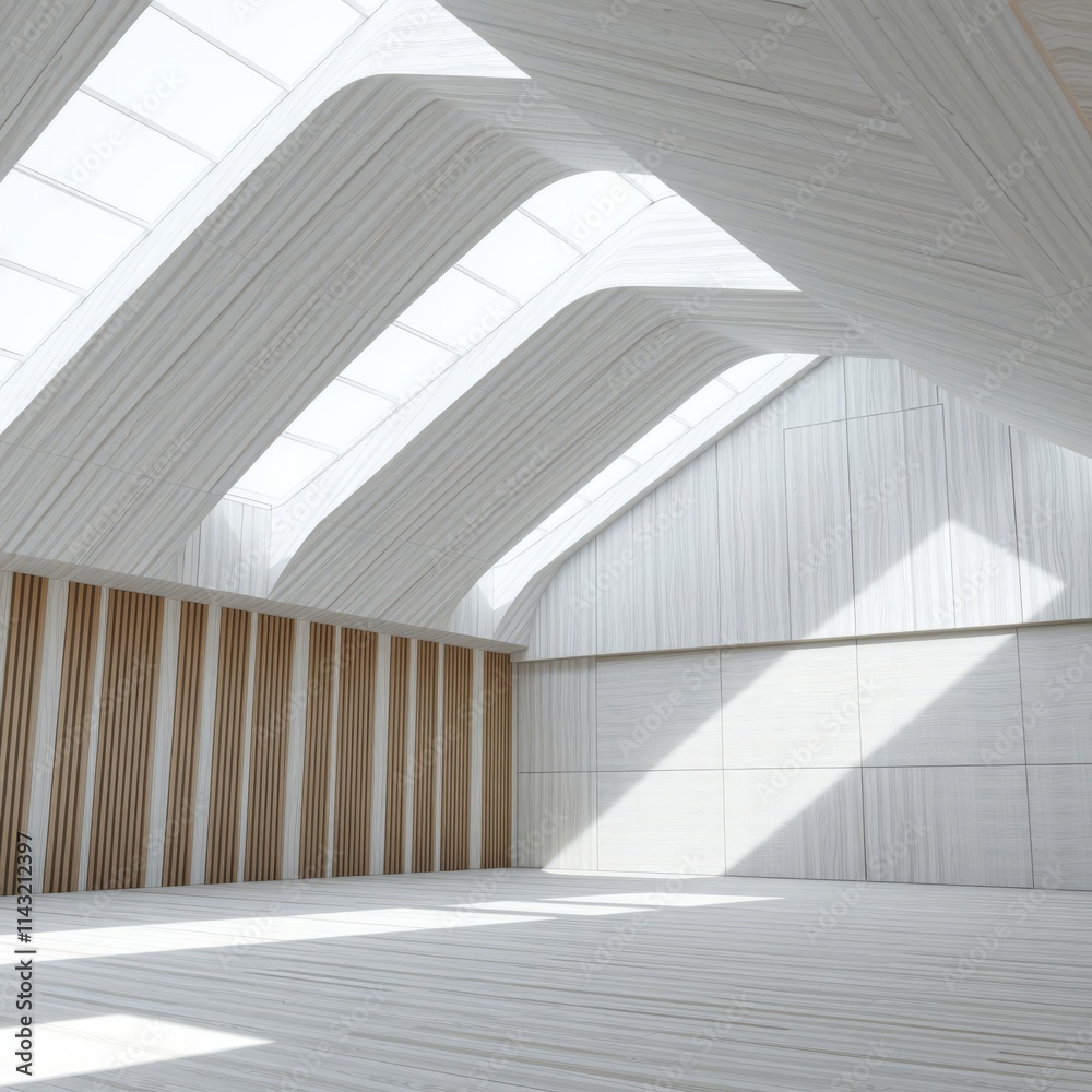 Obraz premium White empty padded room wood concrete design wood design concrete architecture wall floor modern