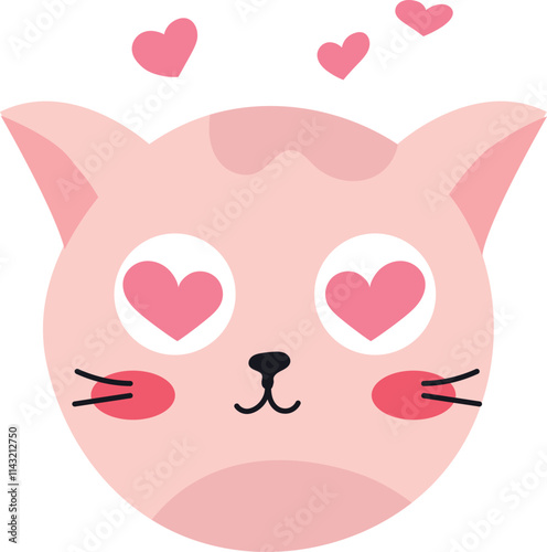 Adorable pink cat face with heart shaped eyes and rosy cheeks, expressing love and cuteness, perfect for Valentine s Day or any celebration of affection