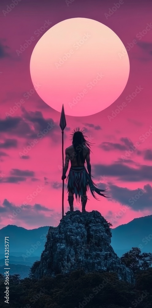 The Dusk Profile of a Warrior Beside Vividly Colored, Majestic Peaks The Dusk Profile of a Warrior Beside Vividly Colored, Majestic Peaks