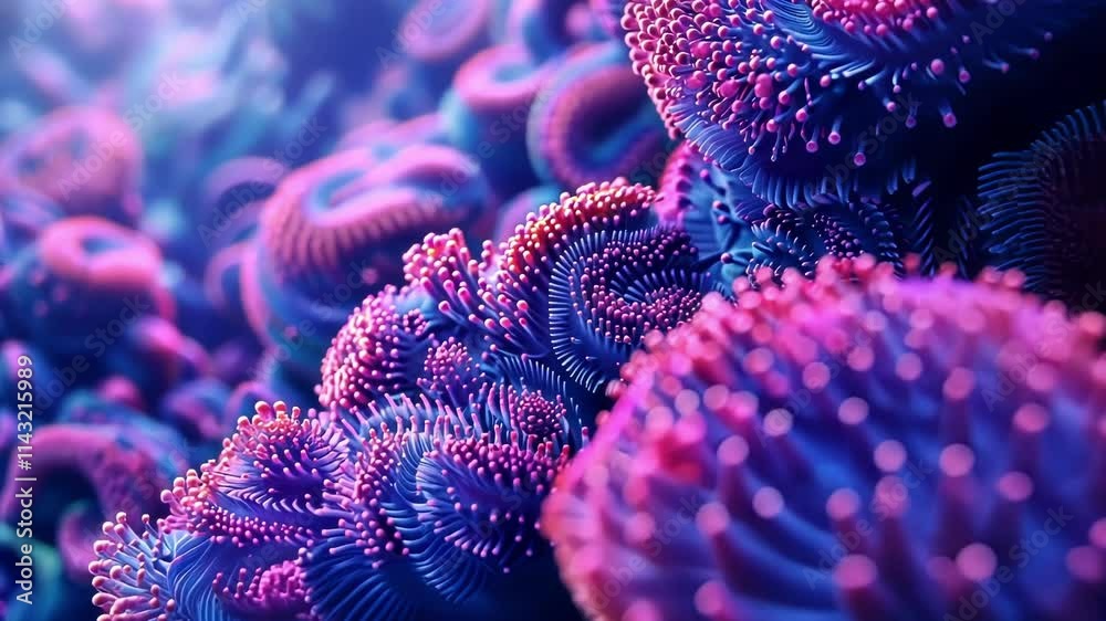 Big data growing exponentially, represented by a purple and pink coral reef structure, symbolizes the ever increasing volume and complexity of information in the digital age