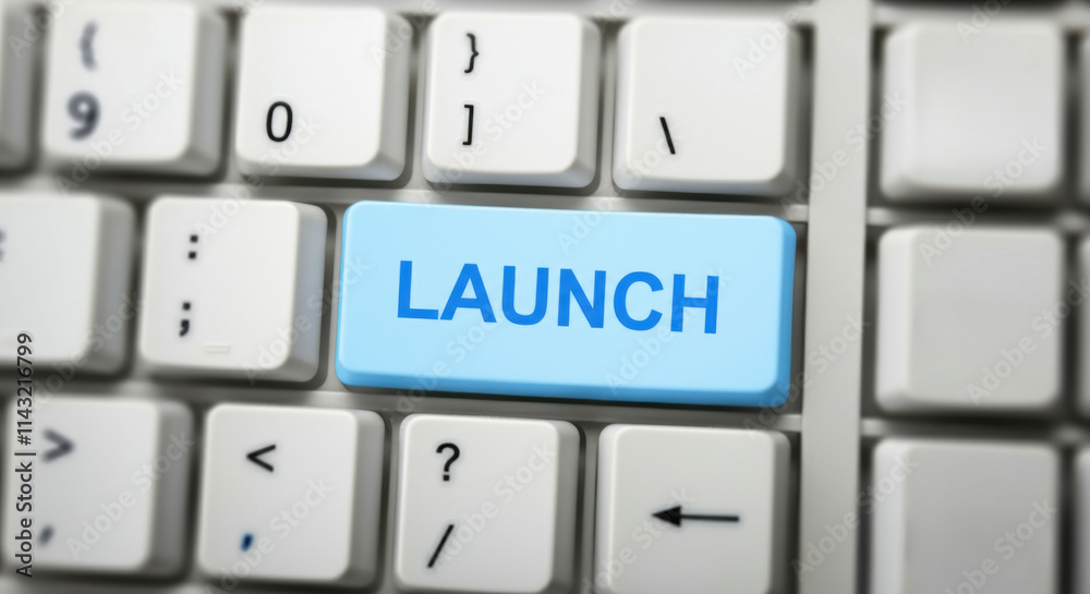 Blue launch key on a computer keyboard, symbolizing new beginnings