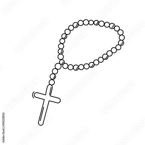 Doodle of Christian Rosary Beads with Cross Vector Illustration