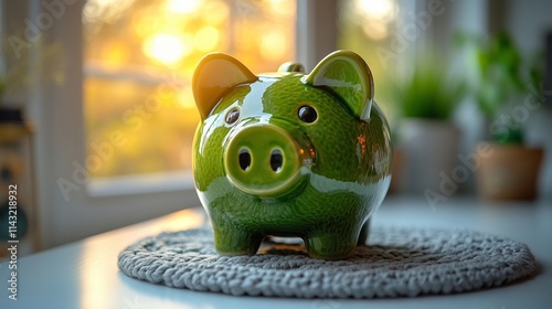 Charming Green Piggy Bank Perfect for Saving Money and Decor photo