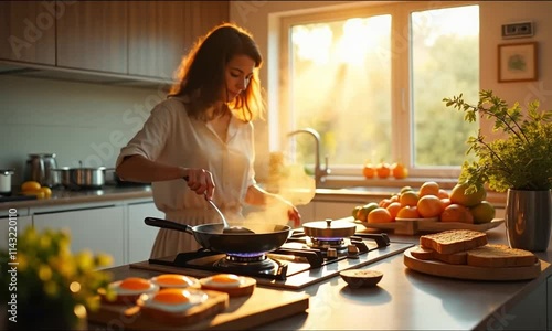 Person preparing breakfast in a modern kitchen showcasing healthy cooking and morning lifestyle