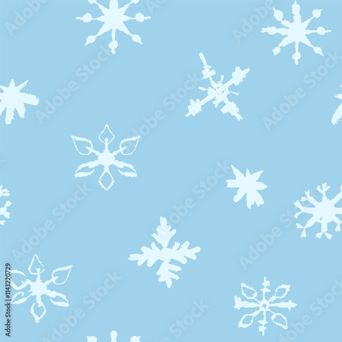 Simpel patter with snowflakes. Hand drawn, textured doodle, ink like