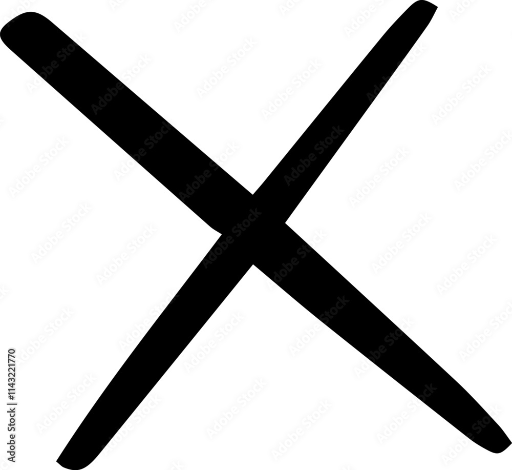Large black cross intersecting lines making an x shape over a white background representing concepts such as cancel, delete, wrong, negative, no, stop, disagree, multiplication, math, and more Large black cross intersecting lines making an x shape over a white background representing concepts such as cancel, delete, wrong, negative, no, stop, disagree, multiplication, math, and more