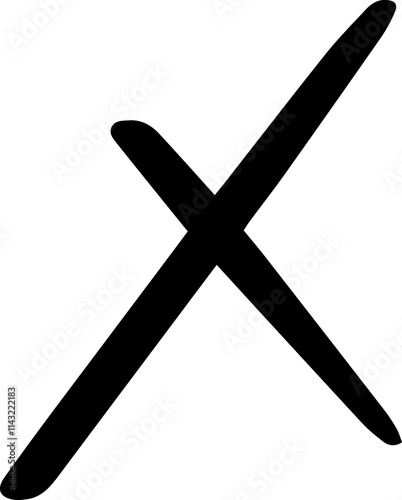 Large black cross painted with thick brushstrokes, symbolizing a negative response, rejection, or disapproval, creating a bold visual statement against a clean white background