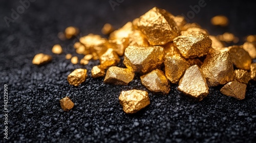 Gold nuggets on black background.