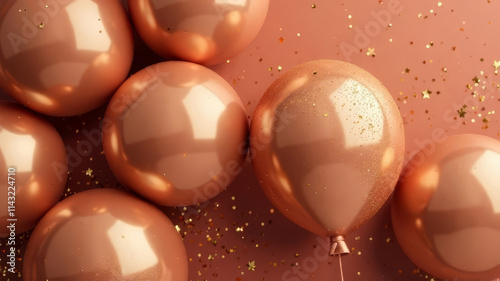 balloon background in mocha mousse color 2025, gold glitter