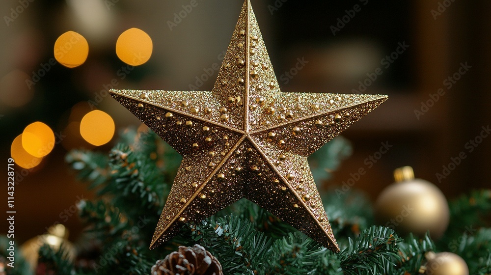 Glittering Gold Star Christmas Tree Topper Decor Glittering Gold Star Christmas Tree Topper Decor
