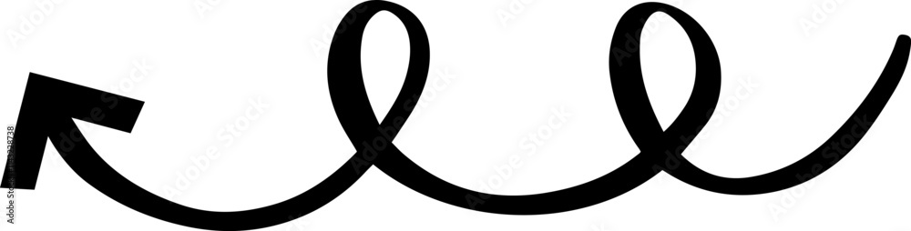 Swirling black arrow pointing right against a clean white background, serving as an effective symbol for indicating direction and highlighting a clear path forward Swirling black arrow pointing right against a clean white background, serving as an effective symbol for indicating direction and highlighting a clear path forward