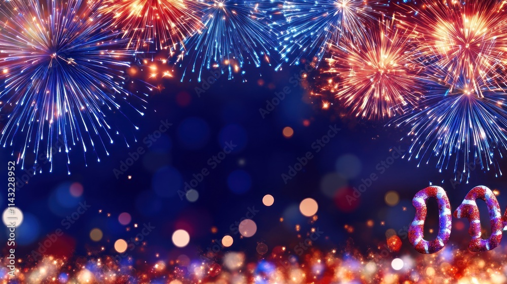Festive fireworks display with 2023 candy cane. Festive fireworks display with 2023 candy cane.