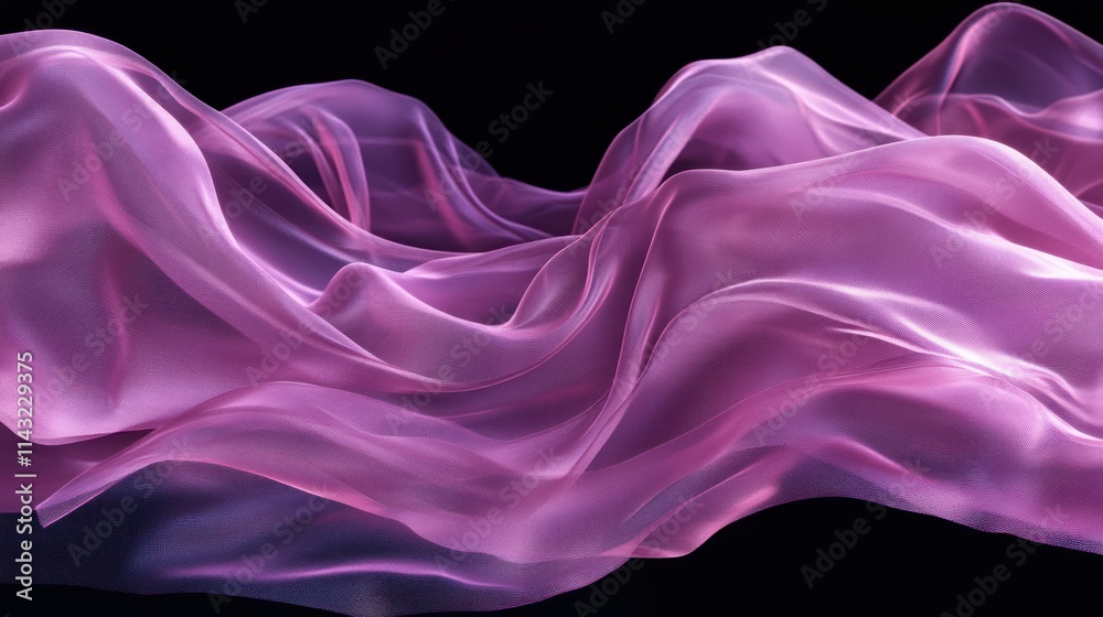Fototapeta premium Flowing pink fabric on black background.