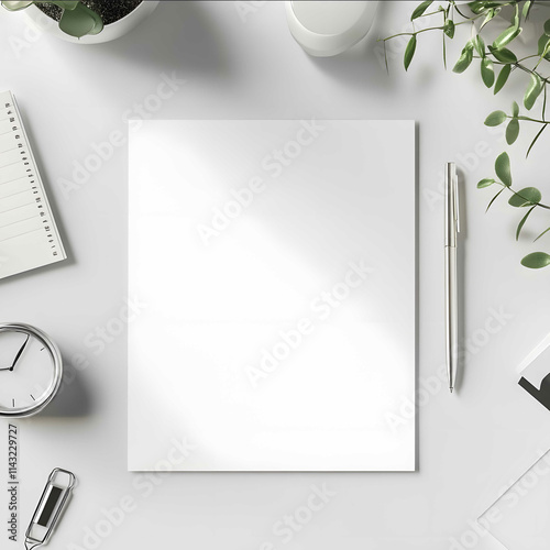 A4 size A highresolution mockup of a luxurious white letterhead placed elegantly on a pristine modern office desk The paper has a subtle texture indicating high qua photo