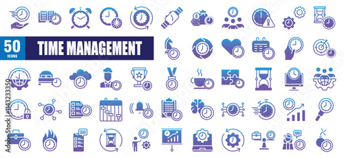 Duo-Line Time Management Glyp gradien icon Set