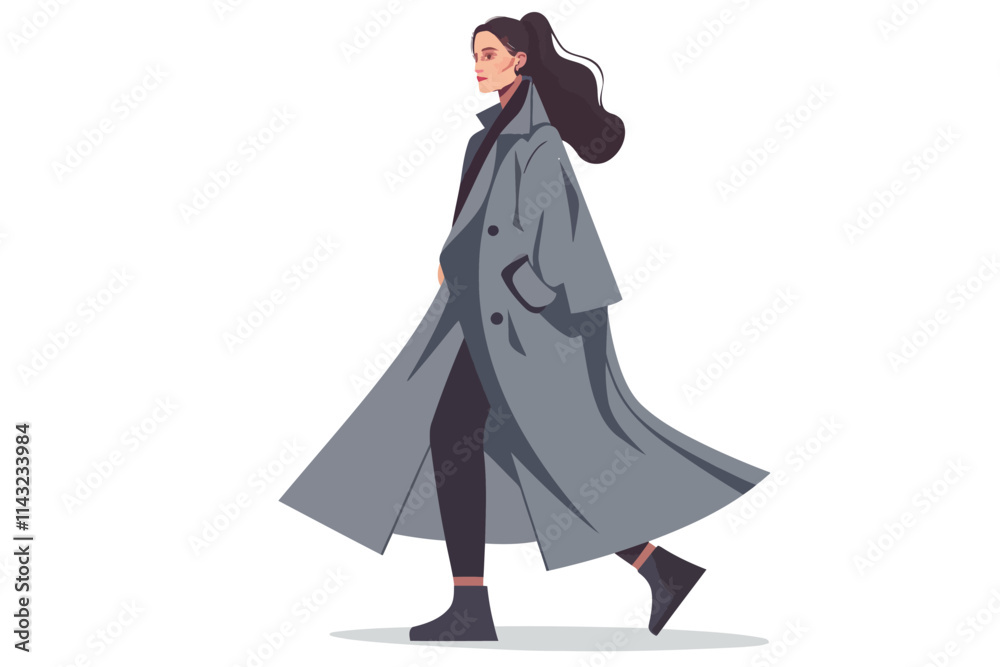 Street Style Woman in Trendy Long Coat isolated illustration Street Style Woman in Trendy Long Coat isolated illustration