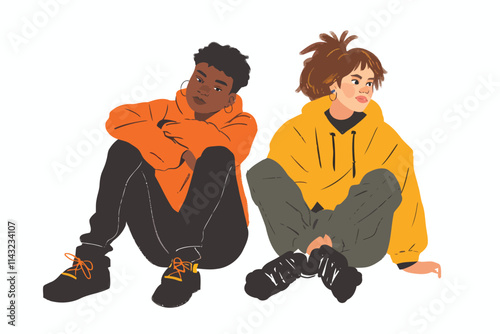 Two non binary people on date isolated illustration