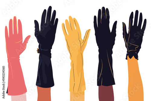 Women Wearing Elegant Evening Gloves isolated illustration