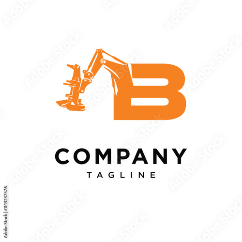 Letter B Feller Buncher Excavator Logo Icon Vector